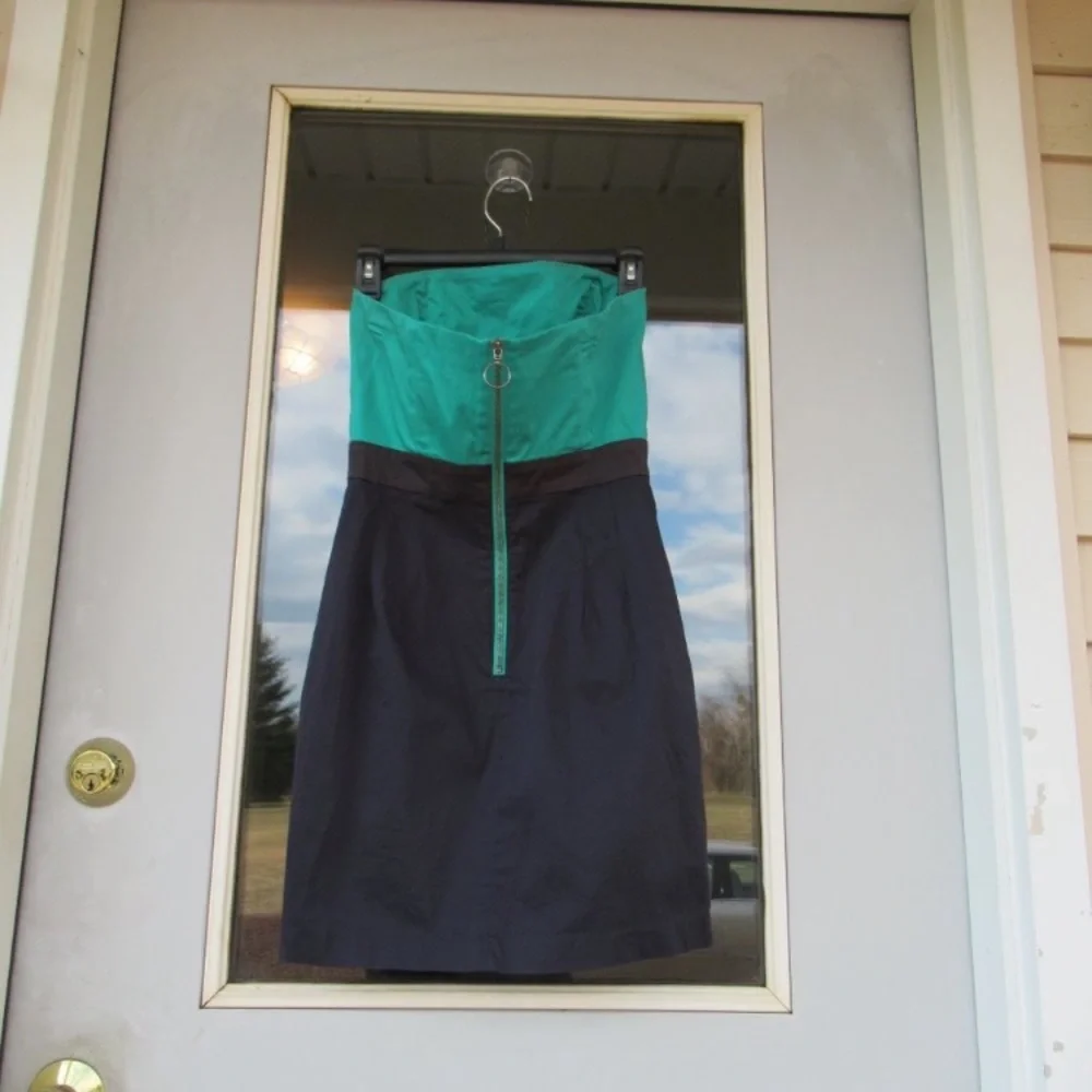 French Connection dress strapless with pockets color block office 6 - Picture 7 of 12